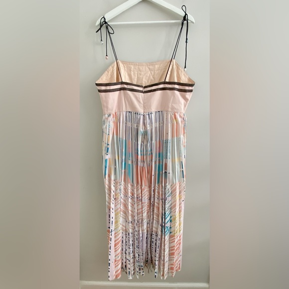 Anthropologie Abstract Pleated Midi Adjustable tie straps Dress XL new - Picture 10 of 10